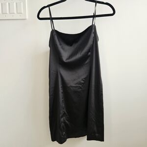 Sunday Best Black Satin Mini Slip Dress